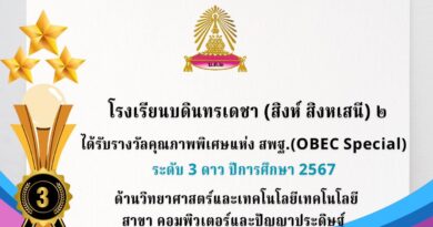 โรงเรียนบดินทรเดชา (สิงห์ สิงหเสนี) ๒ ได้รับรางวัล คุณภาพพิเศษแห่ง สพฐ.(OBEC Special)ด้านวิทยาศาสตร์และเทคโนโลยี สาขาคอมพิวเตอร์และปัญญาประดิษฐ์ ระดับ 3 ดาว